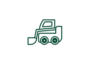 United Land Services icon depicting landscape installation with a shovel, plant, and soil mound